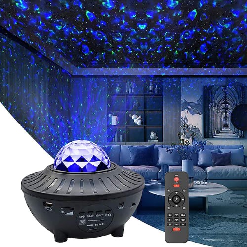 بروجيكتور النجوم بتقنية LED لليل السماء والمجرة، يعمل بواسطة منفذ USB، مع مكبر صوت للموسيقى، مزود بجهاز تحكم عن بعد